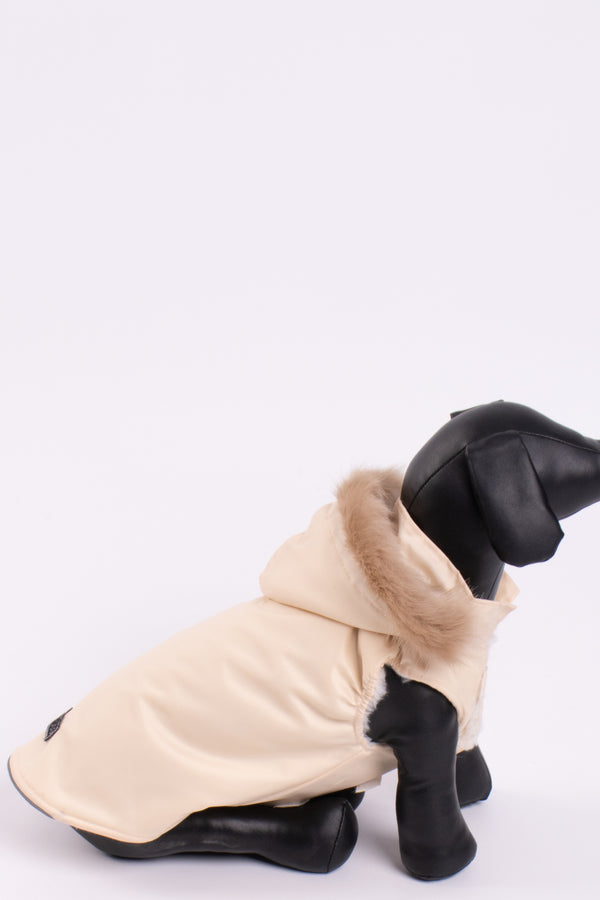 Водонепромокаема кучешка дреха в бежово с пух